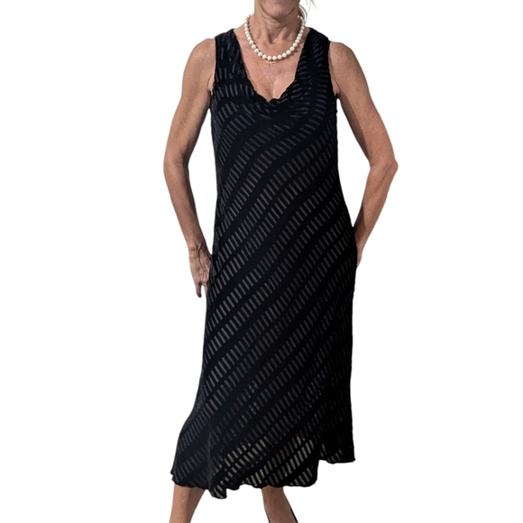 Vintage Y2K Calvin Klein Sheer Silk Blend Midi Dress 90s Minimalist Black - Picture 1 of 12
